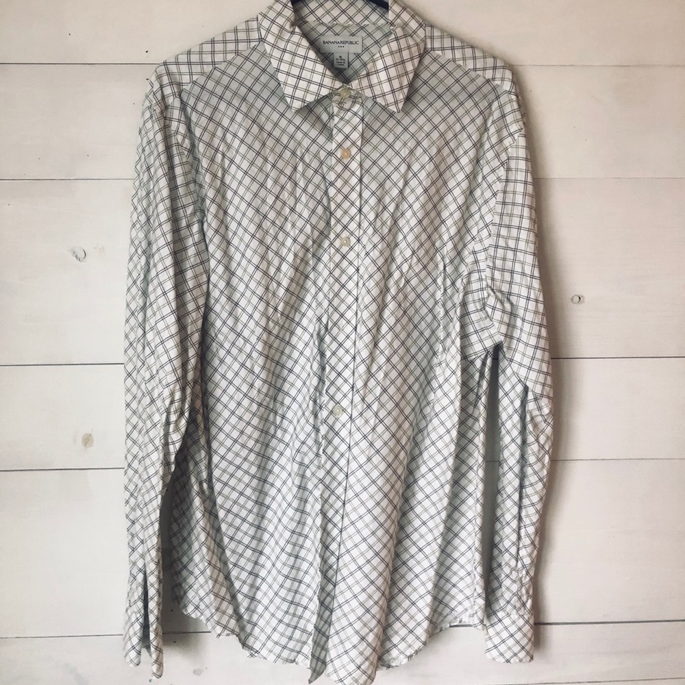 Men’s Long Sleeve White & Green Dress Shirt
